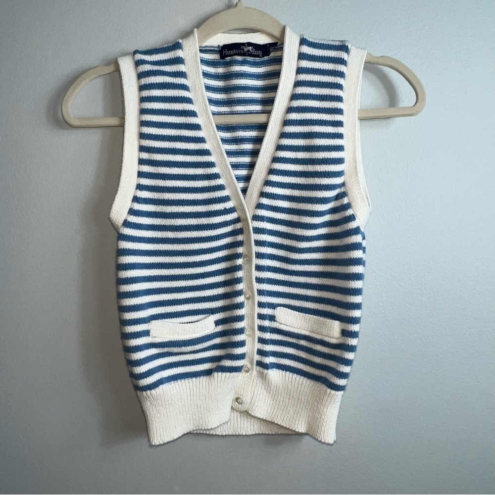 Hunters Run Kids Small Striped Sweater Vest - Blue and White